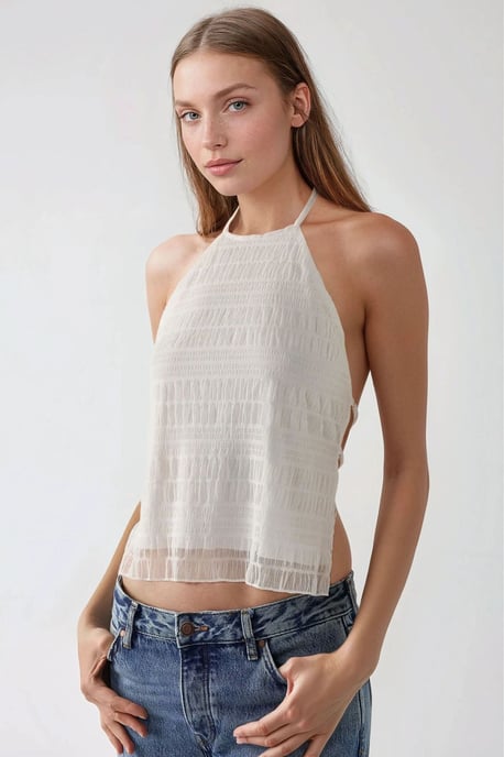 Strukturiertes Halterneck-Fitted-Top - Image 2