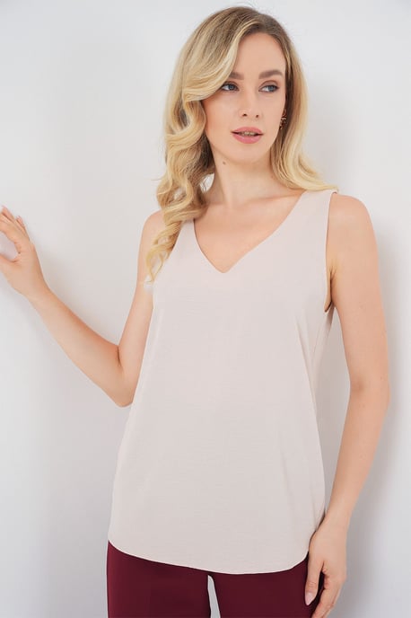Texturierte ärmellose Bluse mit V-Ausschnitt - Image 4