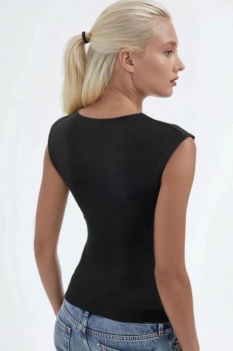 Ärmellose Drapierte Bluse mit Rundhalsausschnitt - Image 3