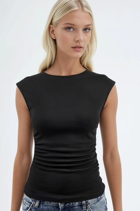 Ärmellose Drapierte Bluse mit Rundhalsausschnitt - Image 6