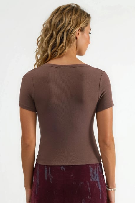 V-Ausschnitt Kurzarm Strickbluse mit Knopfschluss - Image 3