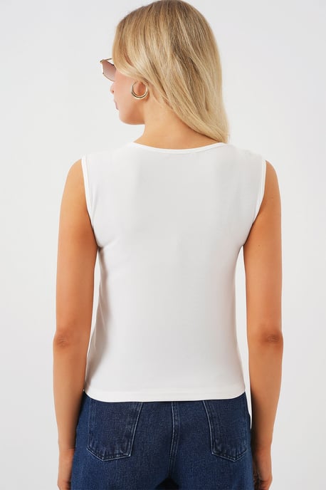 Rippstrick-Crew-Neck ärmellose Bluse mit Zubehördetails - Image 6