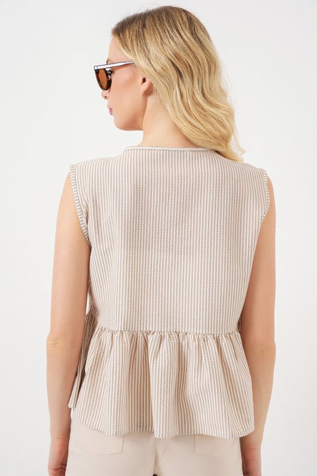 Gestreifte strukturierte Bluse mit Schleife - Image 6