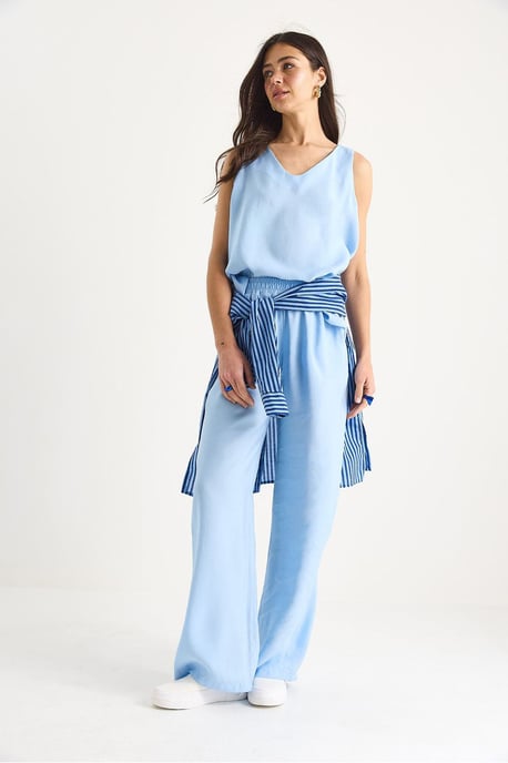 V-Ausschnitt Baumwollbluse-Hosen Zweiteiliges Set - Image 2