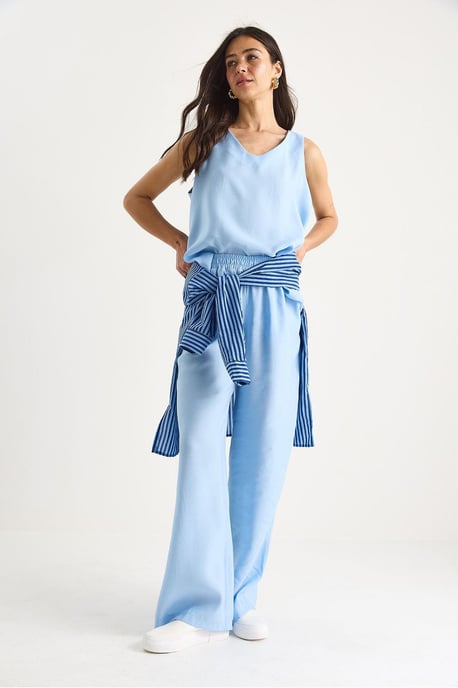 V-Ausschnitt Baumwollbluse-Hosen Zweiteiliges Set - Image 3