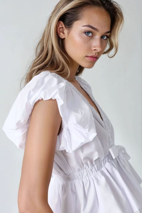 Taillierte Baumwollbluse mit Schleifendetail - Image 3