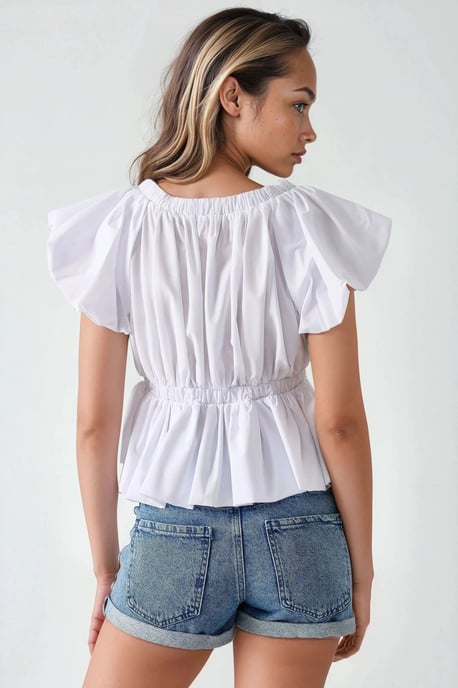 Taillierte Baumwollbluse mit Schleifendetail - Image 4