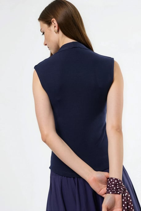V-Ausschnitt Ärmellose Drapierte Bluse - Image 3