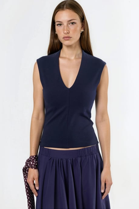 V-Ausschnitt Ärmellose Drapierte Bluse - Image 6