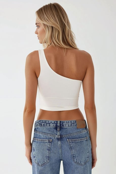 Asymmetrisches Kragen Anpassungsfähiges Crop Top - Image 5
