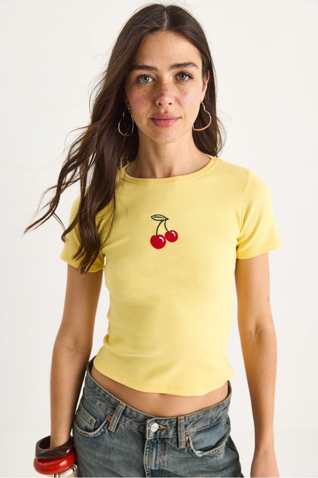 Besticktes geripptes Crop-Top - Image 2
