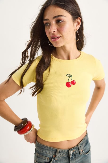 Besticktes geripptes Crop-Top - Image 3