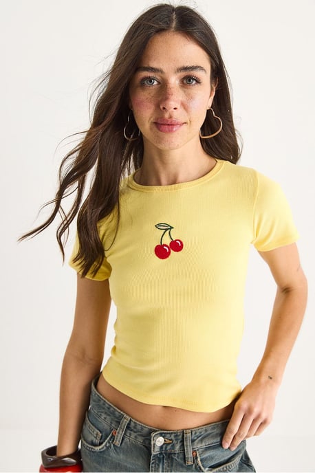 Besticktes geripptes Crop-Top - Image 4