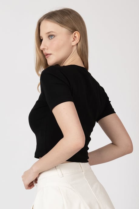 Hiccup Crew-Neck Basics Cropped Top - Schwarz - Image 3