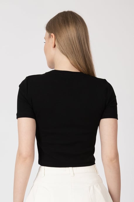 Hiccup Crew-Neck Basics Cropped Top - Schwarz - Image 4