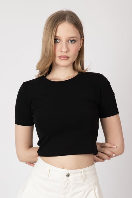 Hiccup Crew-Neck Basics Cropped Top - Schwarz - Image 5