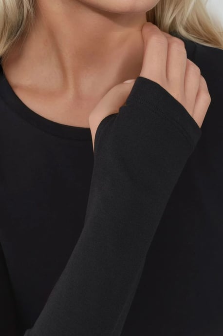 Elastisches Rundhals Langarm-Crop-Top - Image 2