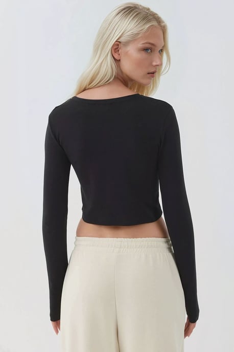 Elastisches Rundhals Langarm-Crop-Top - Image 5