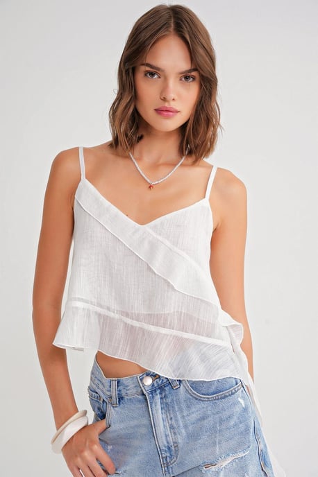 Rüschentexturiertes V-Ausschnitt-Crop-Top - Image 1