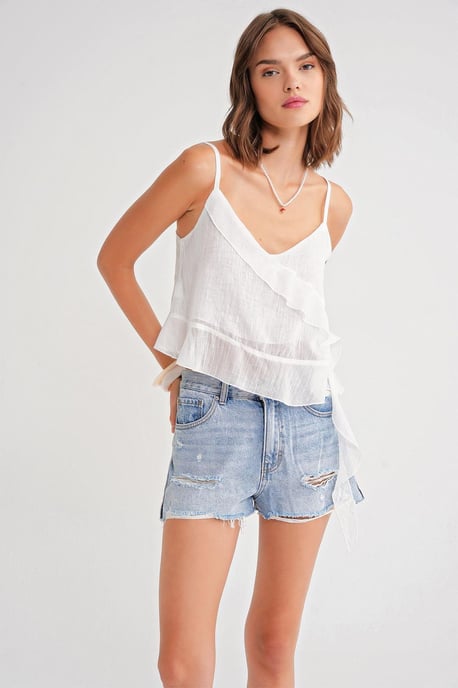 Rüschentexturiertes V-Ausschnitt-Crop-Top - Image 3