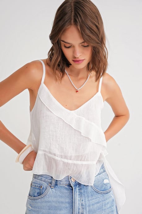 Rüschentexturiertes V-Ausschnitt-Crop-Top - Image 4