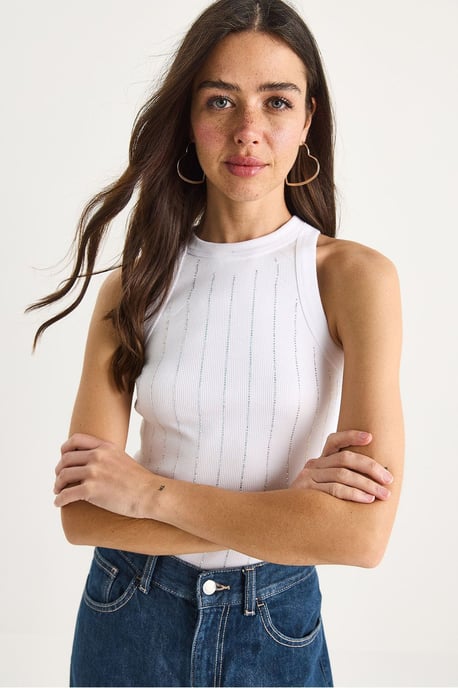 Gestreiftes Rippstrick-Crewneck-Crop-Top - Image 3