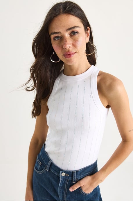 Gestreiftes Rippstrick-Crewneck-Crop-Top - Image 4