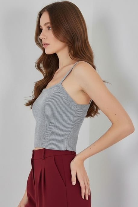 Quadratischer Kragen Rippstrick Crop-Top - Image 2