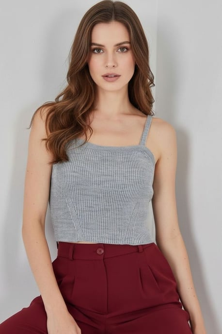 Quadratischer Kragen Rippstrick Crop-Top - Image 4