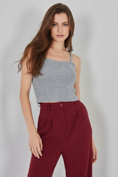 Quadratischer Kragen Rippstrick Crop-Top - Image 5