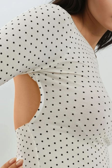 Offene Rückseite Polka Dot Langarm Enganliegendes Crop Top - Image 5