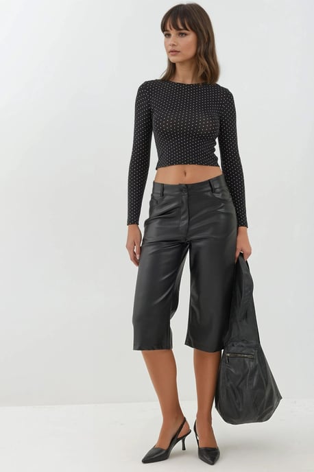 Offene Rücken Polka Dot Langarm Eng anliegendes Crop Top - Image 4