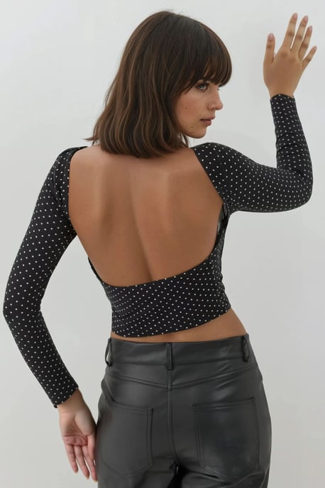 Offene Rücken Polka Dot Langarm Eng anliegendes Crop Top - Image 5