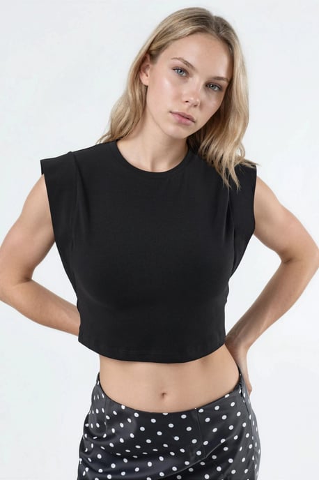 Ärmelloses Crop-Top aus Baumwollmischung mit Rundhalsausschnitt - Image 1