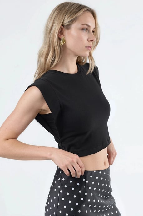 Ärmelloses Crop-Top aus Baumwollmischung mit Rundhalsausschnitt - Image 2