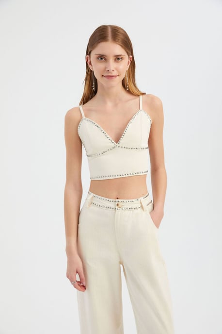 Hiccup Herzchen-Ausschnitt, steinverziertes Korsett-Top - Weiß - Image 2