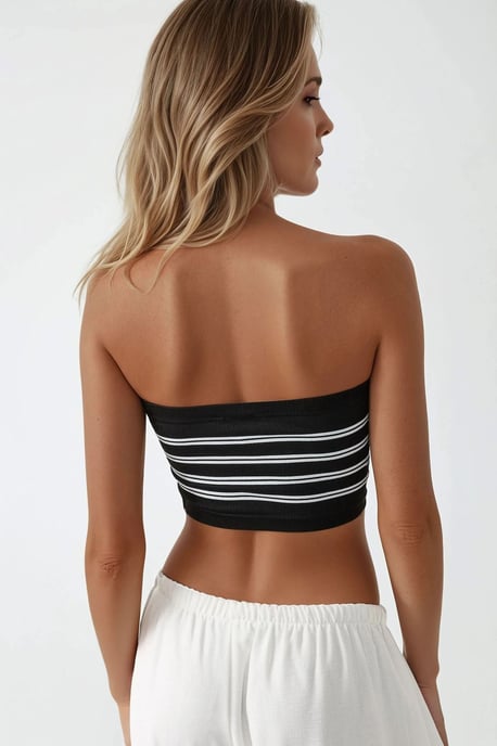 Streifiges, geripptes, trägerloses Crop-Top - Image 2