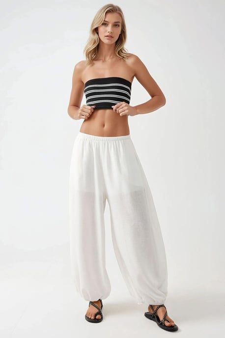 Streifiges, geripptes, trägerloses Crop-Top - Image 4