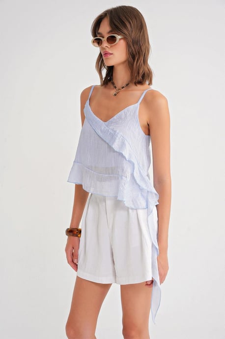 Rüschentexturiertes V-Ausschnitt Crop Top - Image 3
