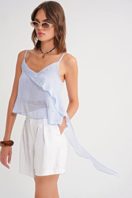 Rüschentexturiertes V-Ausschnitt Crop Top - Image 4