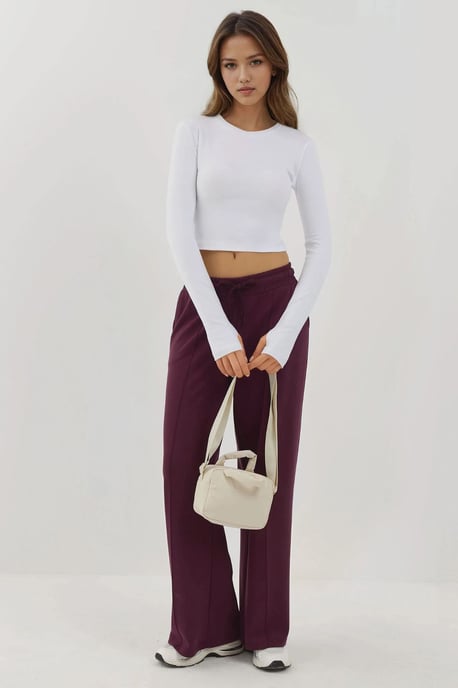 Elastisches Rundhals Langarm-Crop-Top - Image 3