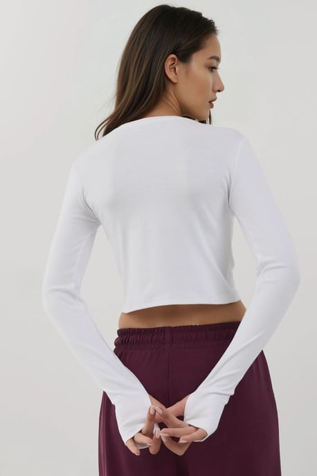Elastisches Rundhals Langarm-Crop-Top - Image 4