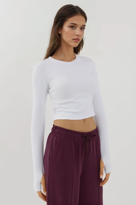 Elastisches Rundhals Langarm-Crop-Top - Image 5