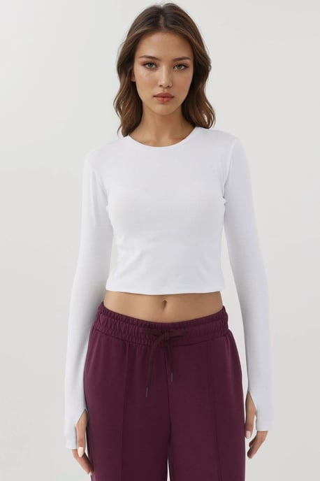 Elastisches Rundhals Langarm-Crop-Top - Image 6