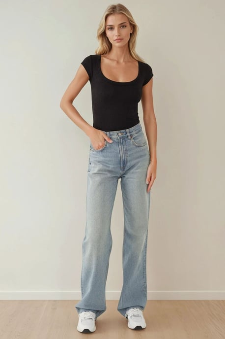 Hiccup Schmal geschnittenes Ripp-Crop-Top mit rundem Ausschnitt - Schwarz - Image 3
