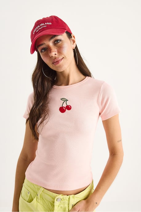 Besticktes geripptes Croptop - Image 2