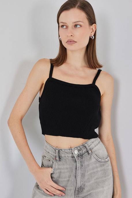 Quadratischer Kragen Rippstrick Crop-Top - Image 3