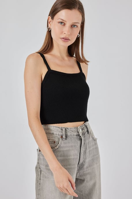 Quadratischer Kragen Rippstrick Crop-Top - Image 4