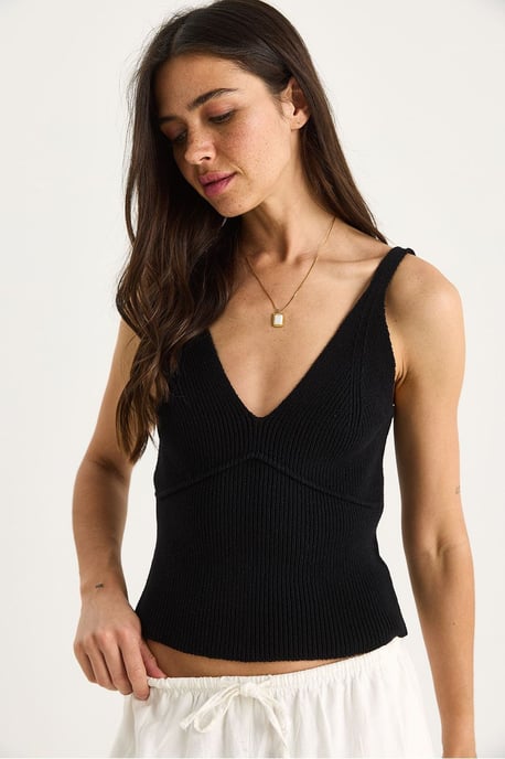 Eingeschnittenes V-Ausschnitt Rippstrick Cropped Top - Image 3