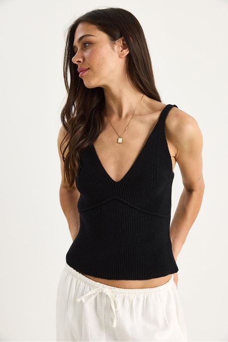 Eingeschnittenes V-Ausschnitt Rippstrick Cropped Top - Image 4